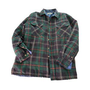 VTG Trails End Men XL Plaid Wool Quilted Jacket lined Button Shirt Shacket Chore